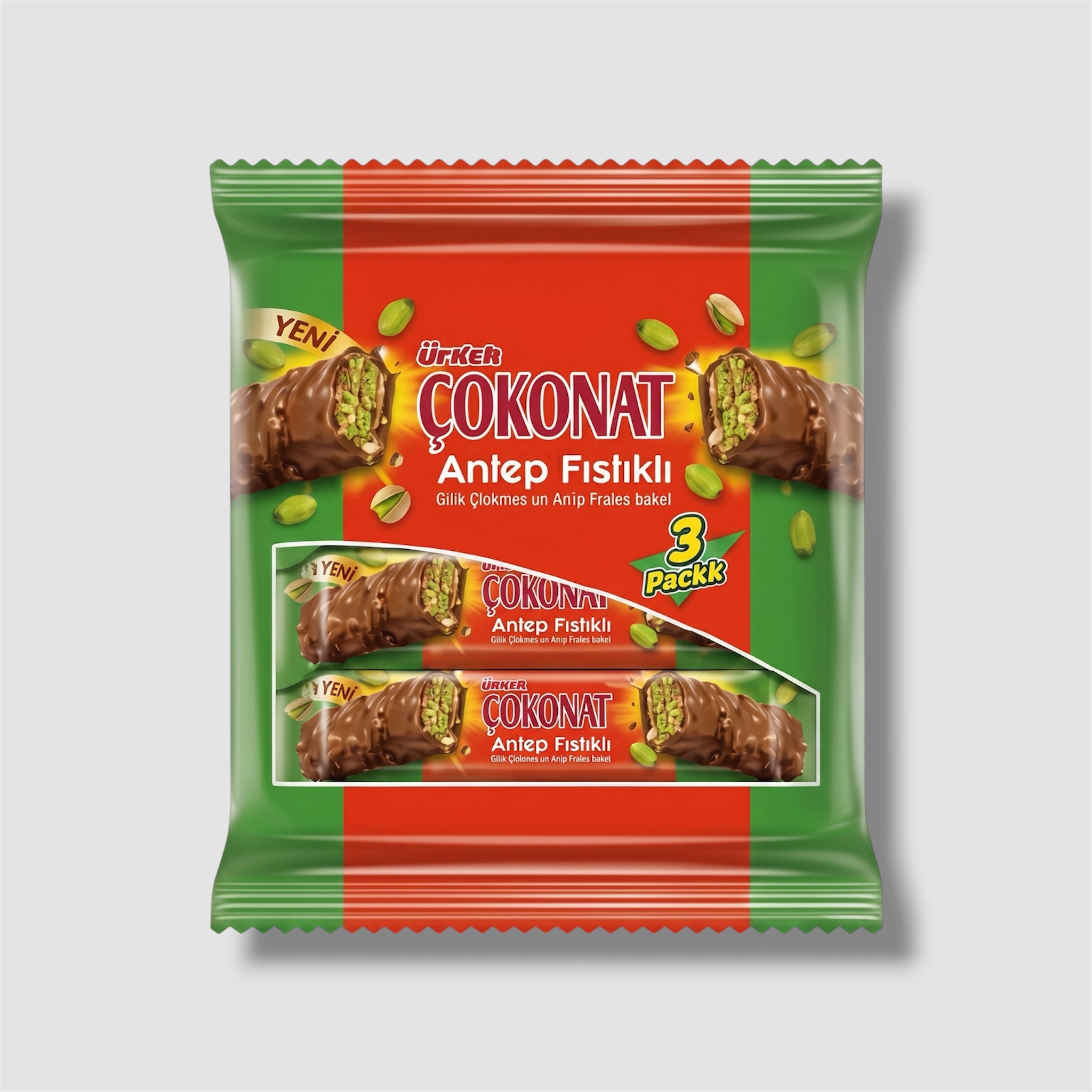 Ülker Cokonat Waffel mit Milchschokolade & Pistazien 3er Pack - 90g - Goomart